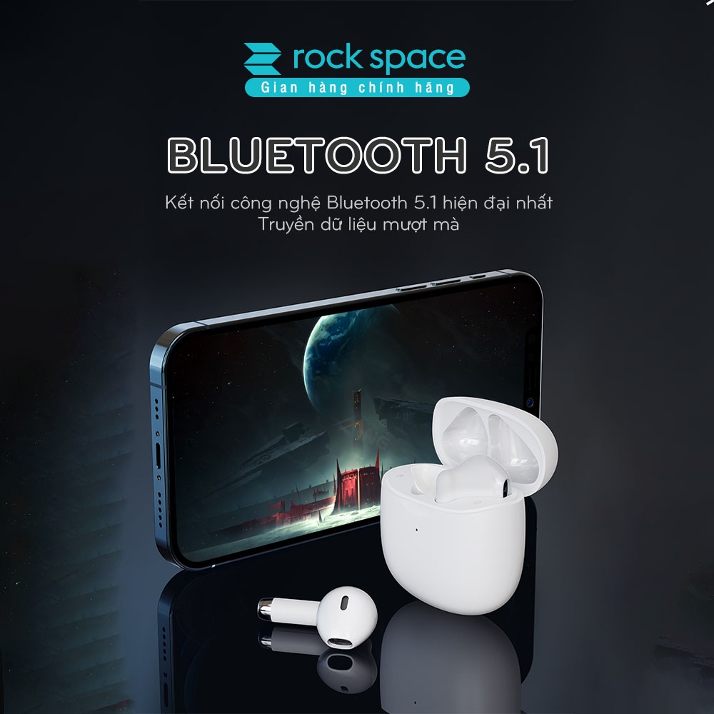 Tai nghe Buetooth nhét tai không dây TWS Rockspace EB300 có mic nghe nhạc lên đến 15h hàng chính hãng bảo hành 12 tháng