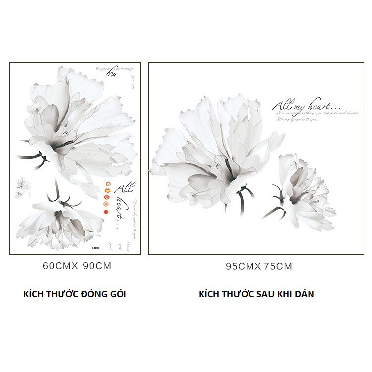 Decal dán tường phong cách Hàn Quốc hoa màu trắng tinh tế đẹp mới lạ