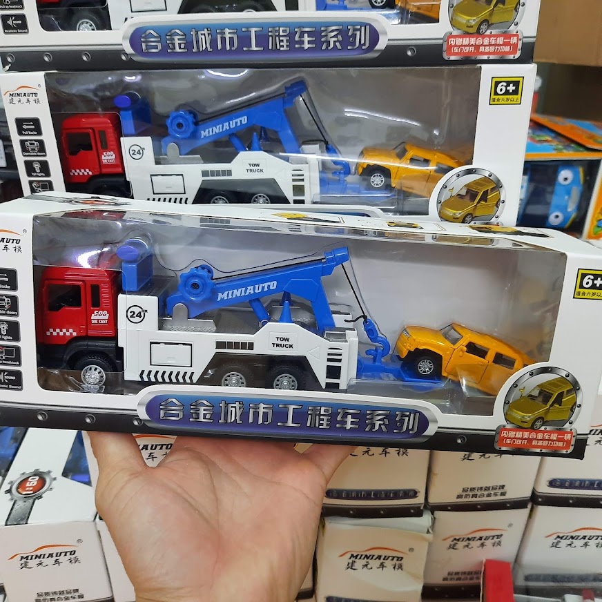 Bộ xe ô tô mô hình cảnh sát cứu hộ đồ chơi trẻ em có âm thanh và đèn làm bằng sắt