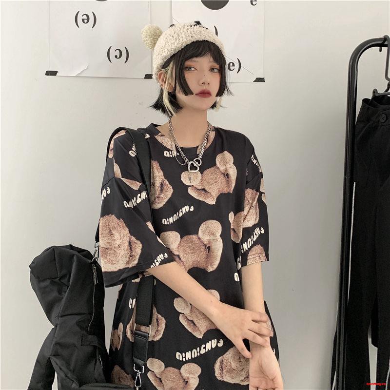 Women's Summer Youth2021 summer students Korean fashion trend ins brand hip-hop street bear loose version wild couple outfit