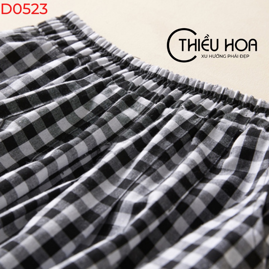 Chân váy nữ trung niên cao cấp, tôn dáng, hoạ tiết kẻ caro hiện đại cho mẹ Thiều Hoa D0523