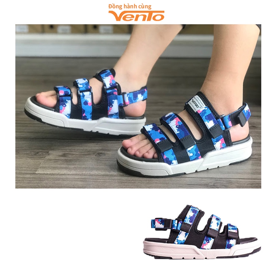 Sandal Vento chính hãng nam nữ SD-1001 màu xanh da trời Blue Camo, Dép quai sau tháo rời đế bằng đi học