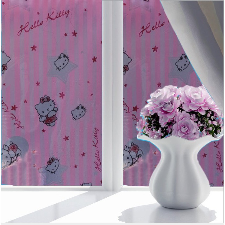 1 mét giấy dán kính kitty sọc hồng - khổ rộng 45cm có keo sẵn