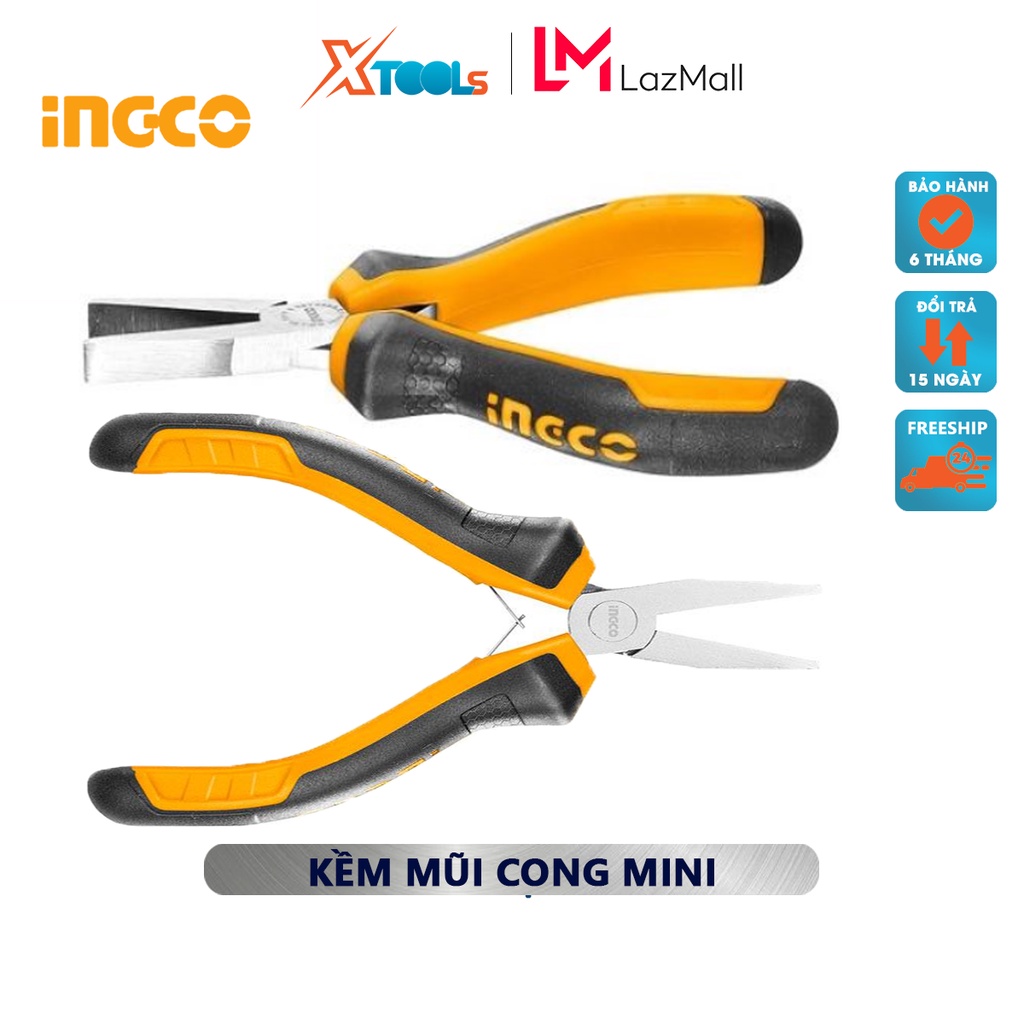 Kềm mũi dẹp mini INGCO HMFNP08115 kìm mũi dẹp kích thước 4.5&quot;/ 115mm đầu kềm được đánh bóng và chống gỉ, dùng cắt, kẹp