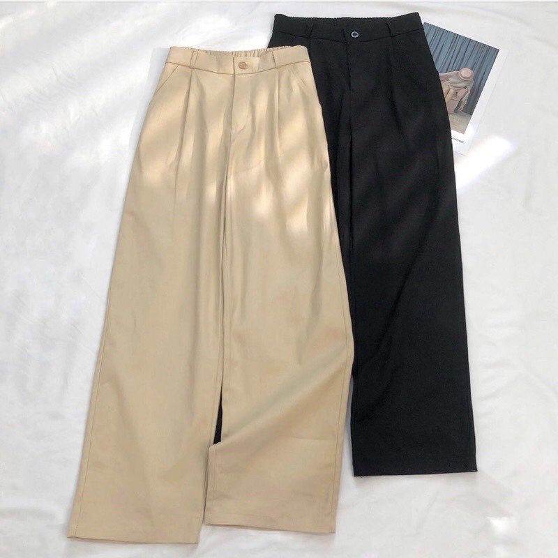 Quần Kaki Ống Rộng Lưng Cao Phong Cách Ulzzang Hàn Quốc