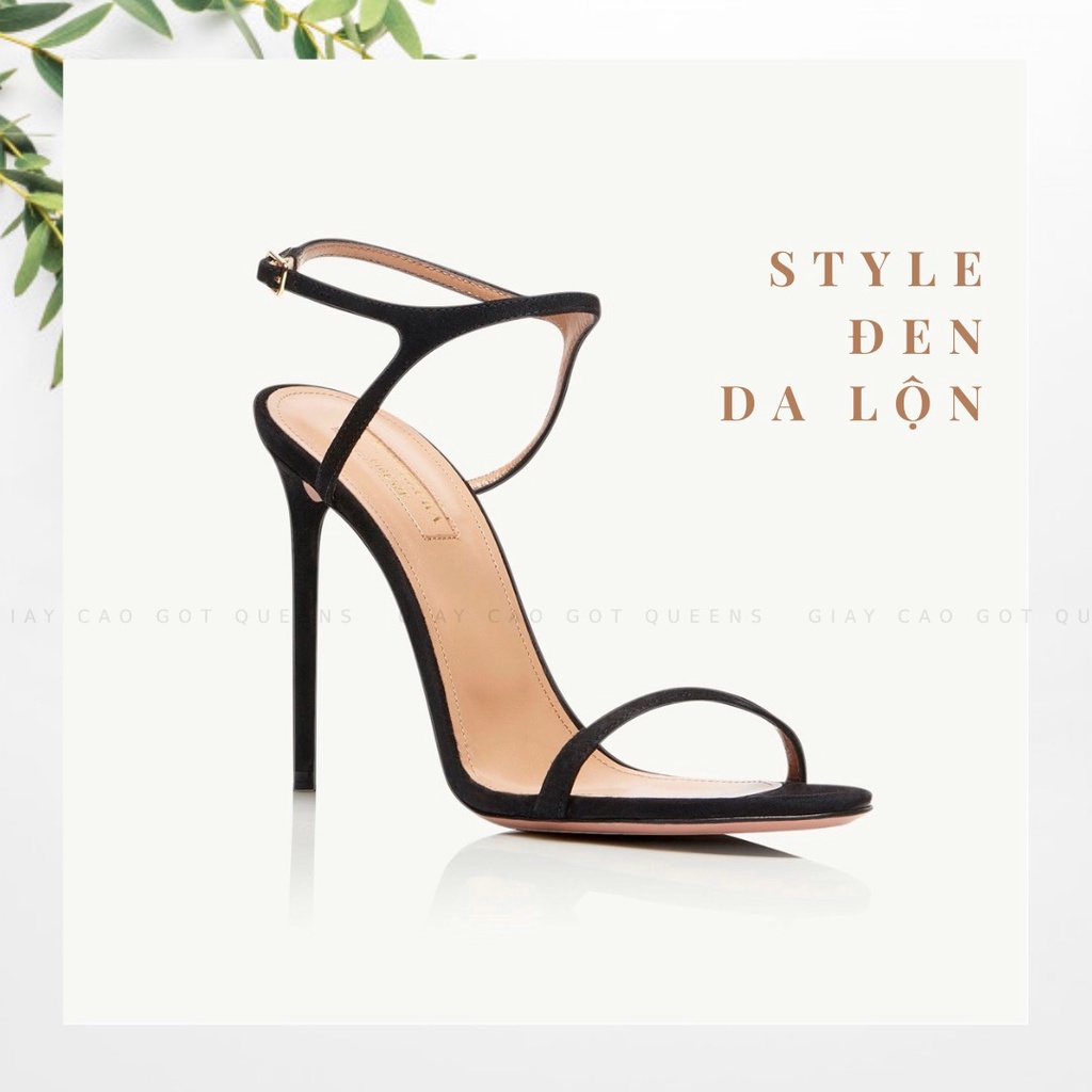 Giày Sandal Cao Gót Hở Mũi Màu Đen Dây Mảnh Da Lộn Êm Chân Tôn Dáng Cao Cấp Cho Nữ Công Sở, Dự Tiệc Cao 8-10-11 Phân