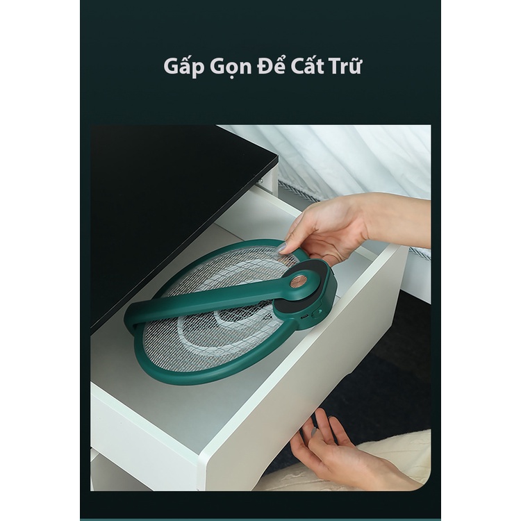 Vợt Muỗi Gấp Gọn KUNBE Kiêm Đèn Bắt Muỗi 2 Trong 1, Diệt Muỗi Côn Trùng Hiệu Quả Tích Hợp Pin 1200mAh