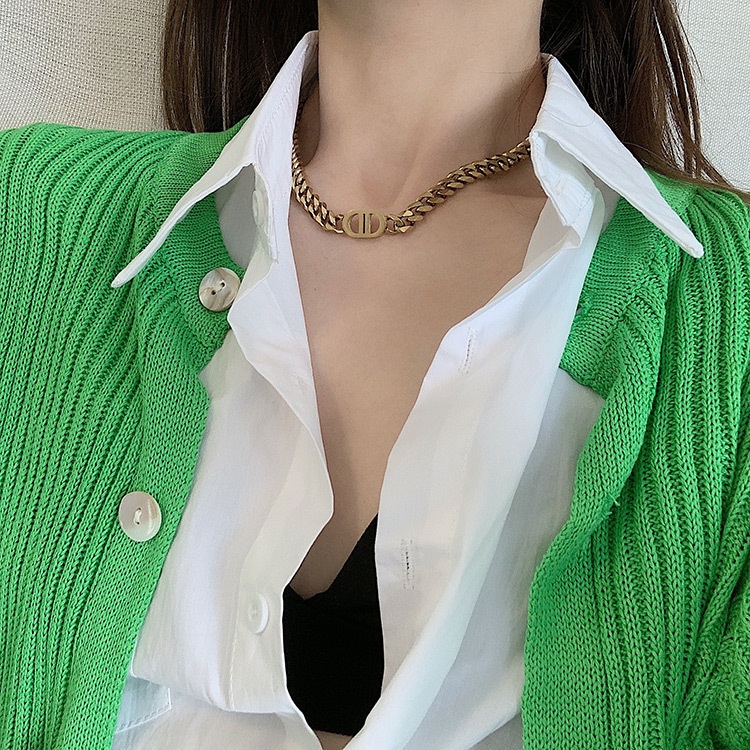 Dây chuyền mẫu 19A1376 dạng chuỗi màu vàng/ bạc dày mặt chữ D thời trang phong cách hip hop dành cho cặp đôi