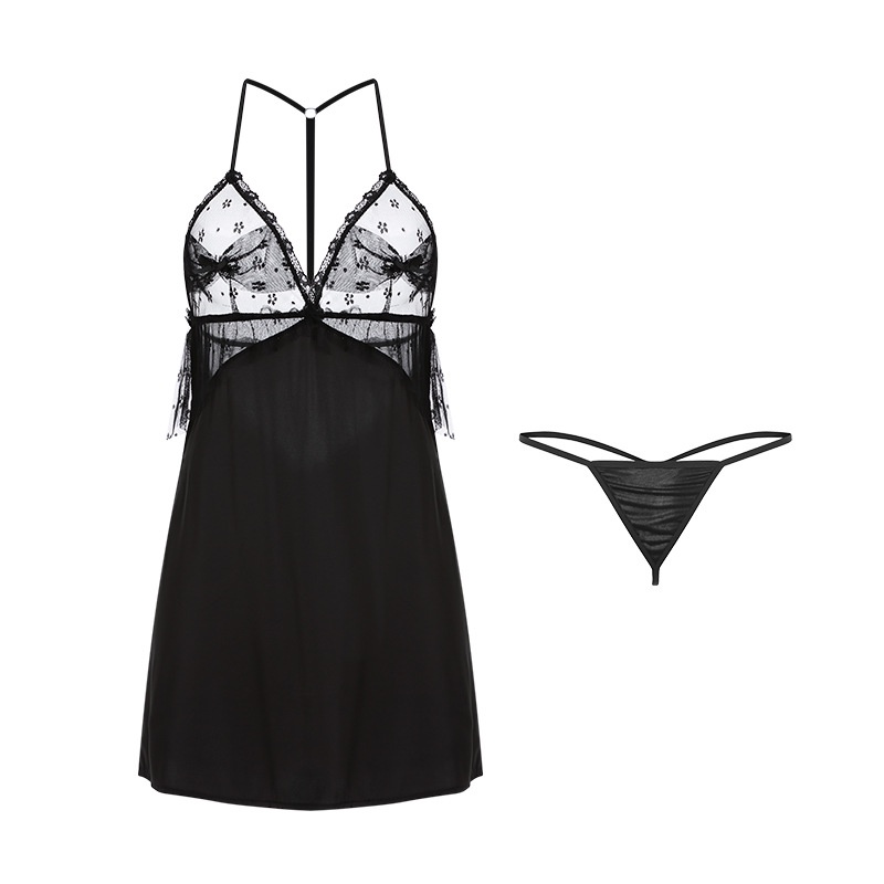 Váy ngủ nơ ngực pha ren xẻ eo cao cấp 5329