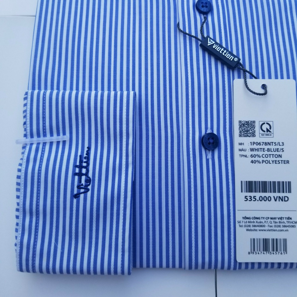 Aó sơ mi nam Việt Tiến dài tay mã  1P0678NT5 chính hãng ,cao cấp - form suông REGULAR - tà bầu ,kẻ sọc xanh.SHOP HỨA