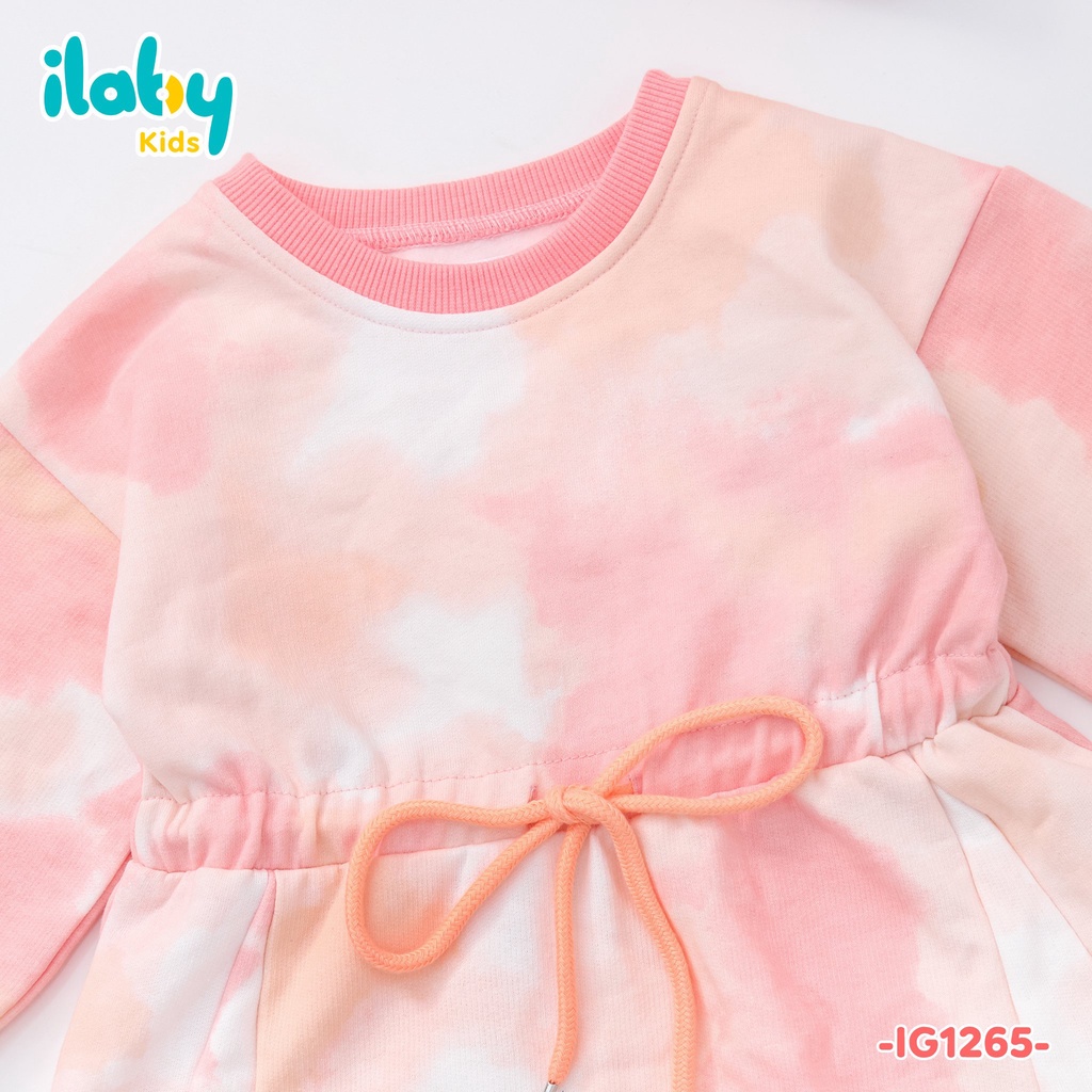 [25.6 GIẢM 40K ĐƠN 299K] Váy nỉ bé gái ILABY loang màu dây eo chất liệu nỉ cotton [11IG1265I2DL]