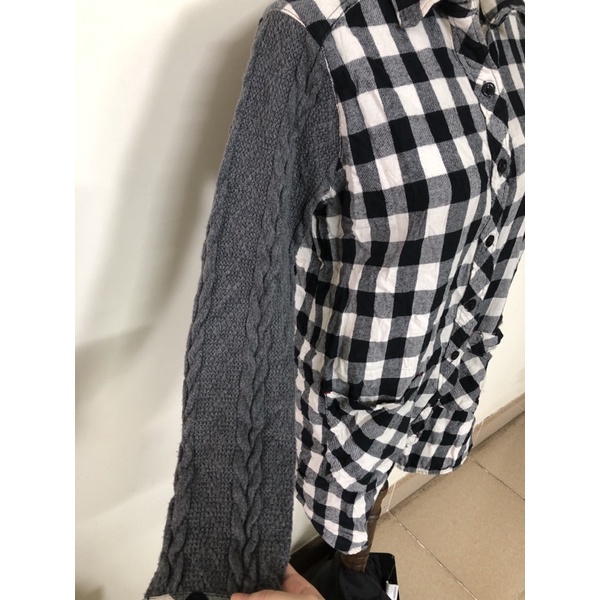 size M L nhỏ áo sơ mi flannel kẻ caro tay len mới cao tay thủng 2hand