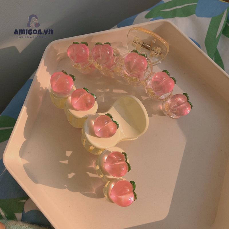 ✨✨Kẹp Tóc Hình Quả Đào Màu Hồng Trong Suốt 2022