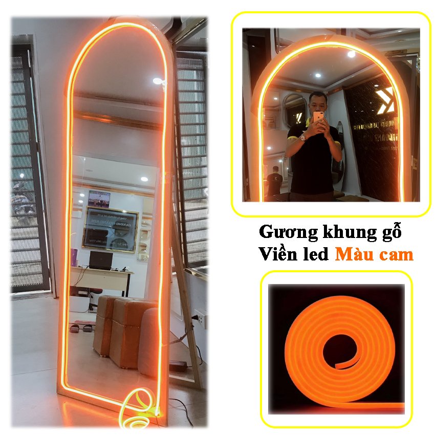 Gương soi toàn thân khung gỗ trang điểm treo tương có chân đèn led cảm ứng và di động giá rẻ 50x160,60x170cmonghoangkim