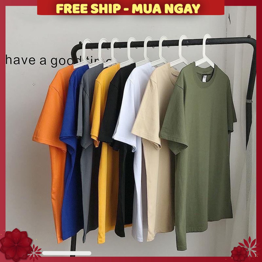 Áo thun form rộng tay lỡ trơn ❤️FREESHIP❤️Áo thun unisex tay lỡ đủ màu one size dưới 65kg