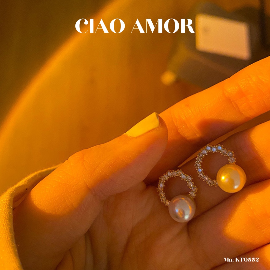 Khuyên tai nữ, Bông tai nụ nữ bạc 925 vòng đá đính ngọc dưới Trang sức Ciao Amor - KT0552