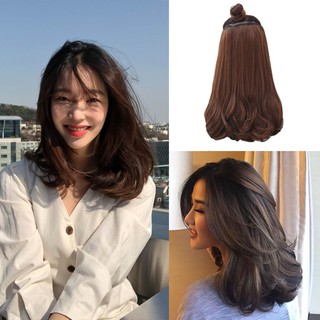[ Loại Đẹp ] Tóc Giả Kẹp 5 Phím Nửa Đầu Xoăn Nhẹ Cong Cup C Dài 40cm Giống Thật 99%