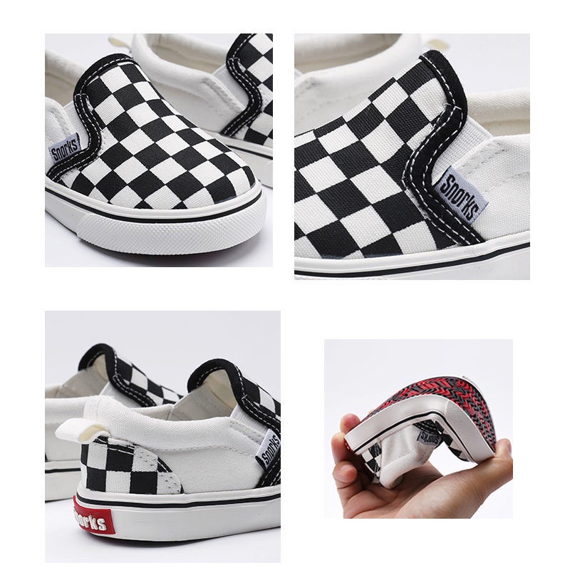 Giày Slip On Bằng Vải canvas Họa Tiết Kẻ Ô Trắng Đen Thời Trang Mùa Thu 2021 Dành Cho Trẻ Em