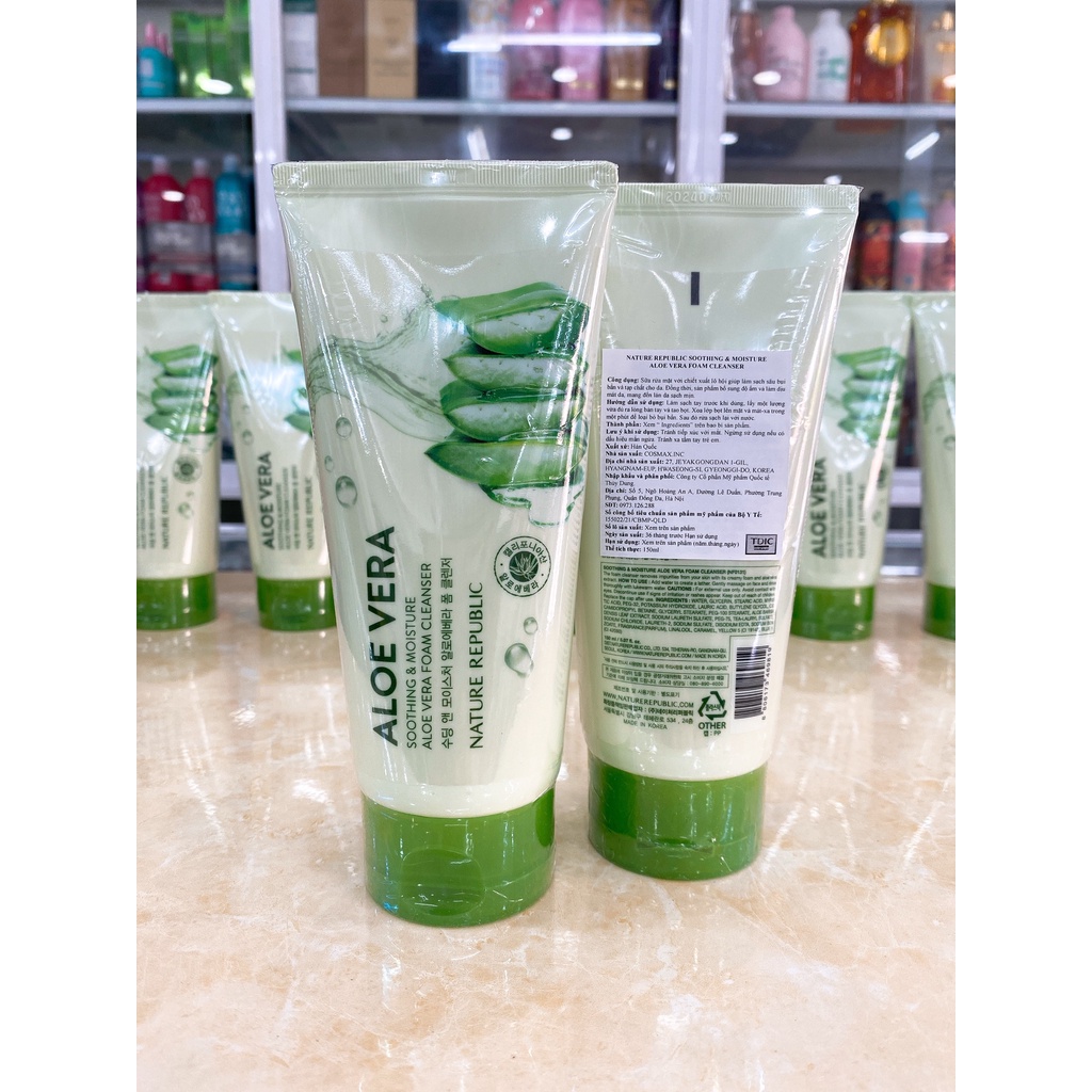 Sữa Rửa Mặt Lô Hội Dưỡng Ẩm Nature Republic Soothing &amp; Moisture Aloe Vera Foam Cleanser Hàn Quốc 150ml