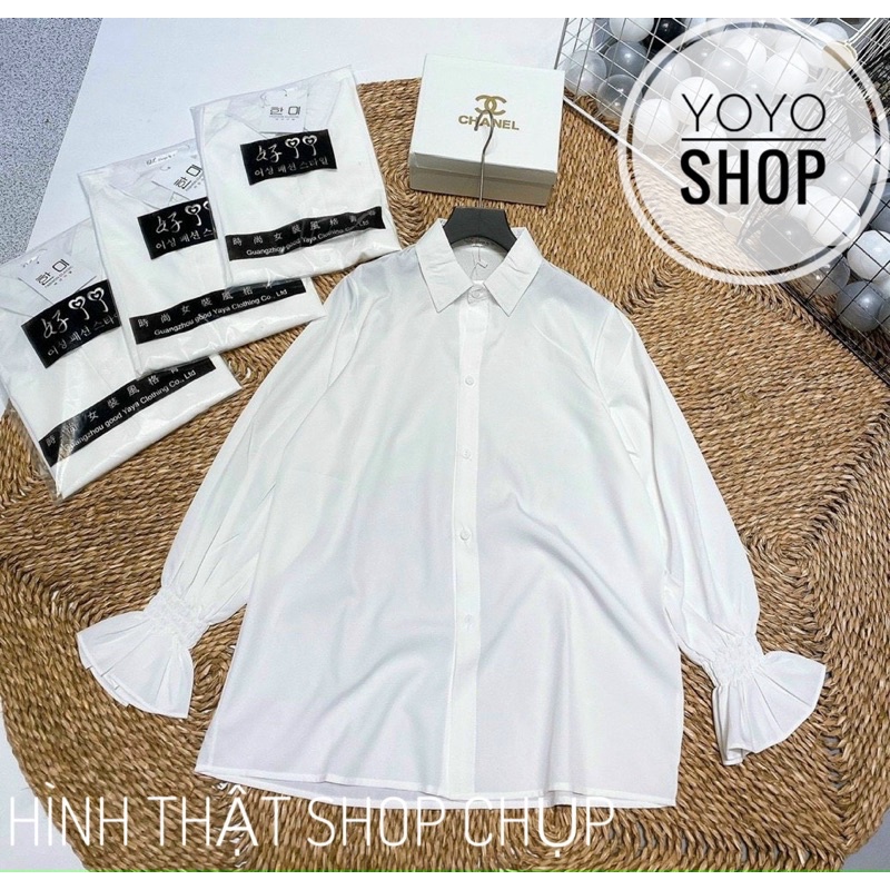 Áo sơ mi nữ trắng phom rộng trơn tay dài cổ bẻ basic ulzzang vintage hàn quốc , sơ mi trắng nữ xinh xắn YoYo | BigBuy360 - bigbuy360.vn