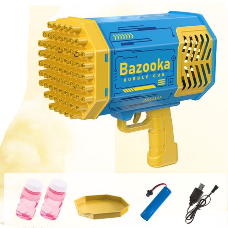 Súng Bắn Bong Bóng Xà Phòng 69 Nòng BAZOKA Tặng 2 lọ Nước Xà Phòng dùng pin sạc kích thước 24x24x14cm