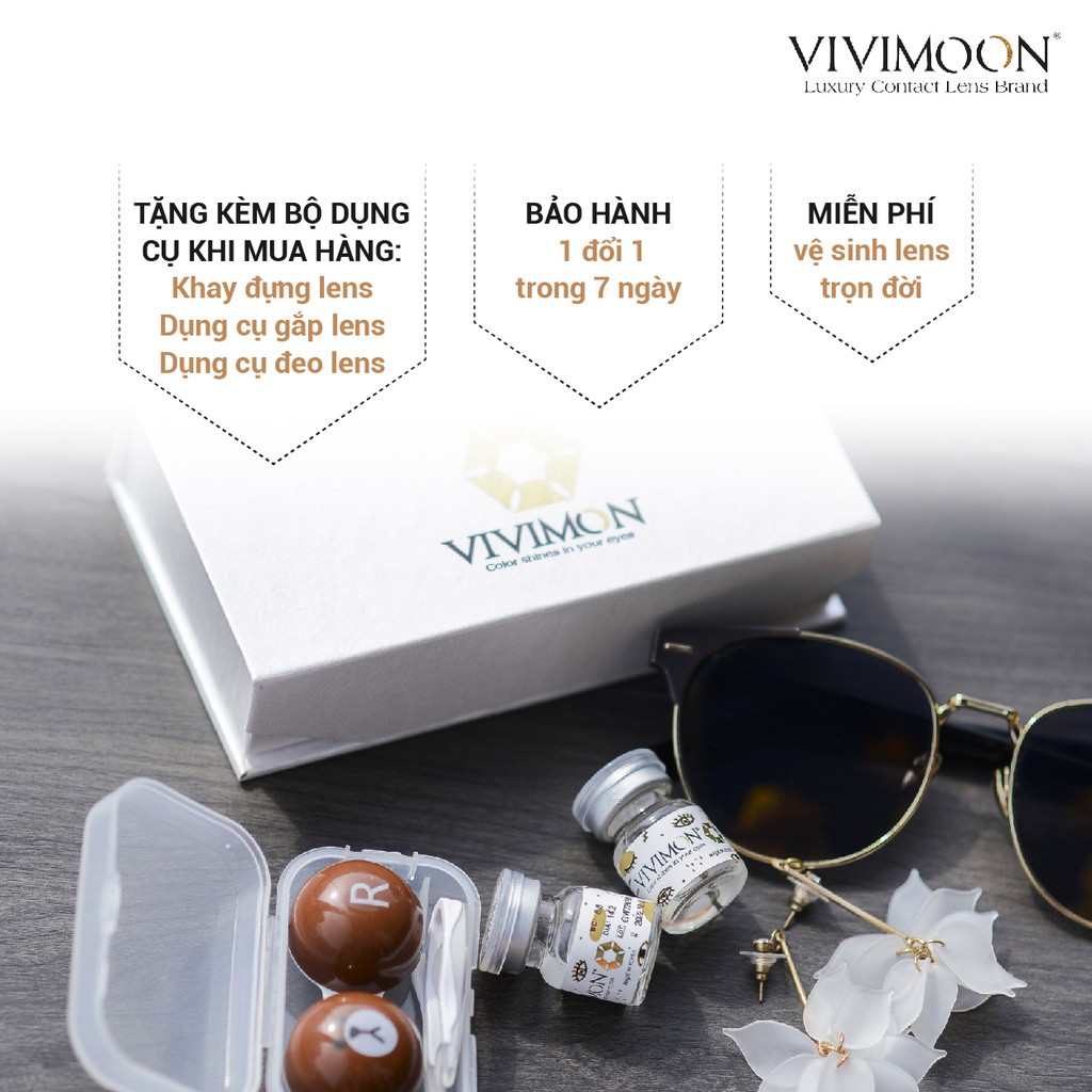 Kính áp tròng VIVIMOON Serena Gold - Lens cận nâu vân nhũ 14.2mm