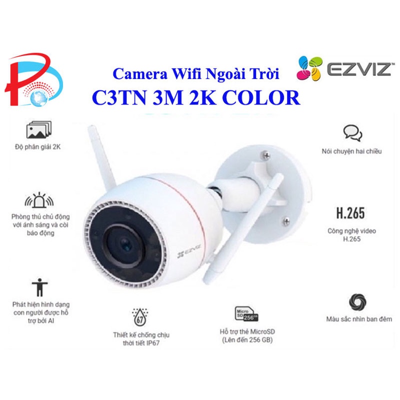 Camera Wifi EZVIZ Ngoài Trời C3TN 3MP 2K Có Màu Đêm, Tích Hợp Ai, Đàm Thoại 2 Chiều - Hàng Chính Hãng