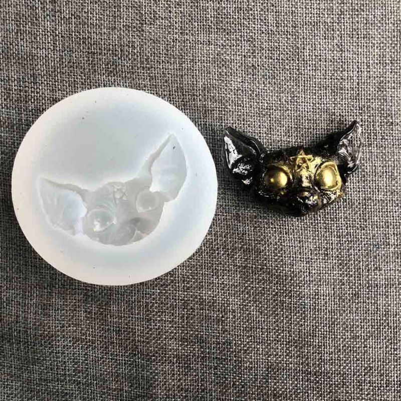 Khuôn silicone làm mặt trang sức hình mèo đeo sừng 3 mắt