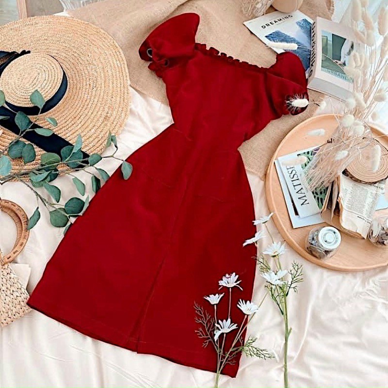 Đầm váy freesize cổ vuông 2 túi 3 màu