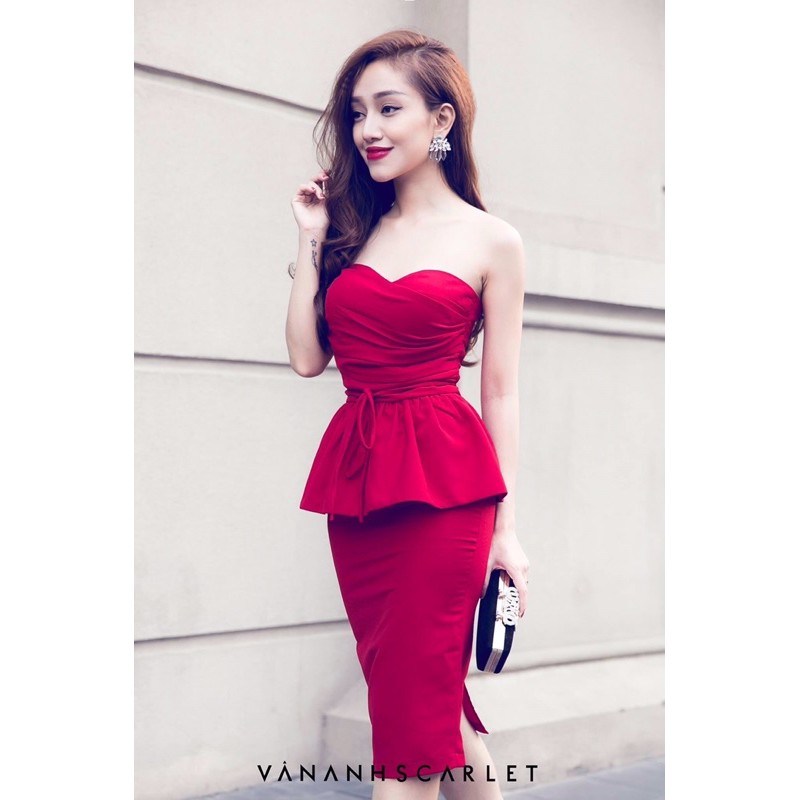 Váy đỏ Vananh Scarlet “cúp ngực - bèo phối dưới eo”