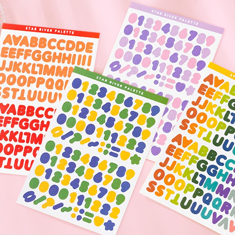 Set 6 Tấm Sticker Dán Trang Trí Sổ Tay Hình Chữ Cái/ Số Nhiều Màu Sắc Đa Năng DIY