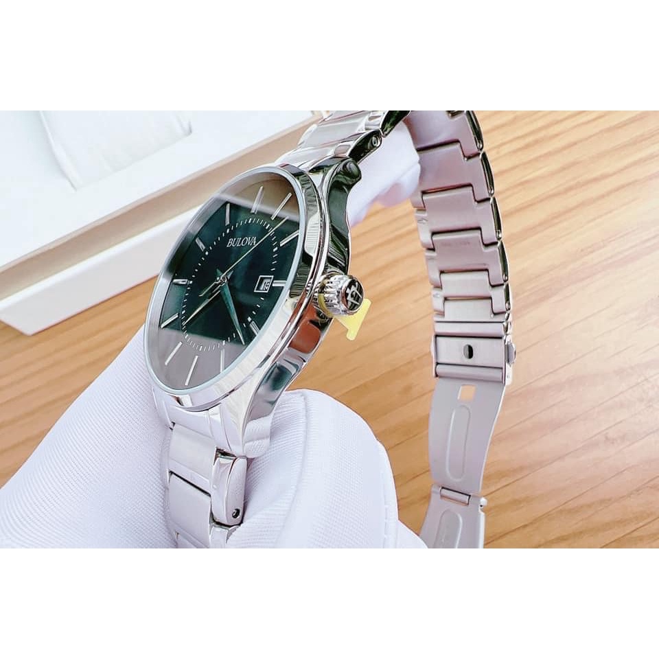 Đồng hồ nam Bulova 96B267  dây kim loại sliver, mặt đen, lịch ngày