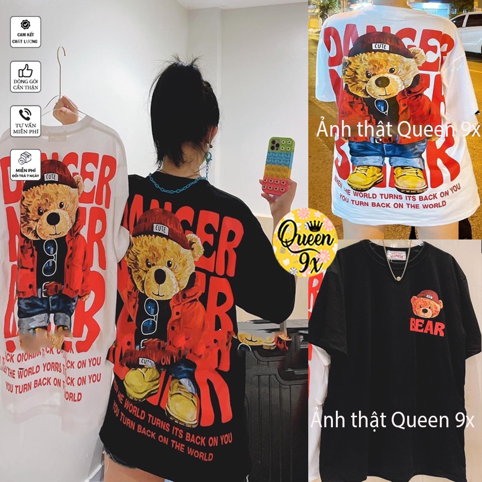 Áo phông áo thun form rộng tay lỡ hình gấu cute siêu hot nam nữ mặc đều đẹp chất xịn