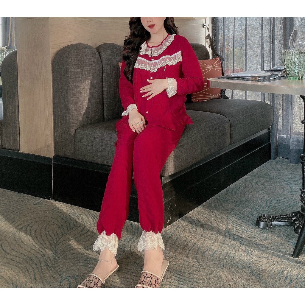 Bộ bầu dài tay thời trang mặc bầu và sau sinh có khóa kéo cho con ti dễ dàng BD907