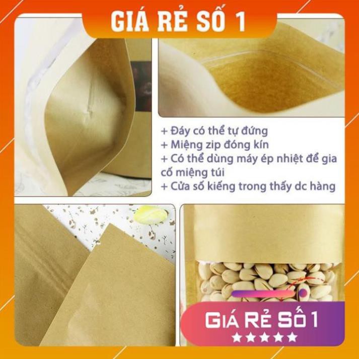 [GIAN HÀNG UY TÍN]  [RẺ NHẤT SHOPEE] 50 cái 9*14+3cm Túi giấy Kraft có cửa sổ kiếng miệng zip chuyên đựng thực phẩm .