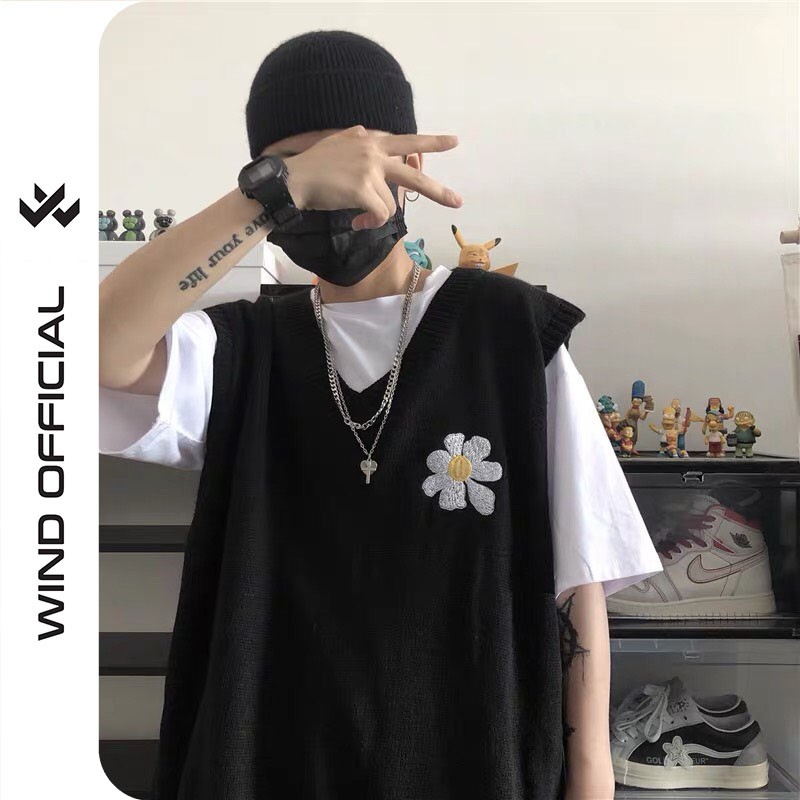 Áo gile unisex WIND form rộng Thêu Hoa Cúc ,áo kiểu nam nữ oversize ulzzang | BigBuy360 - bigbuy360.vn