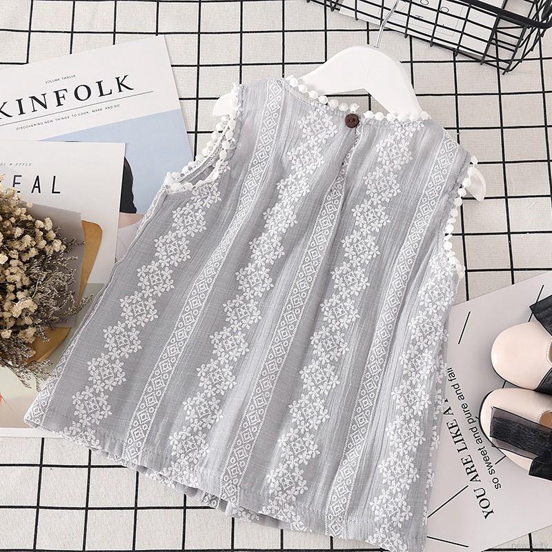 Áo không tay viền ren hoa phong cách Hàn Quốc cho bé gái