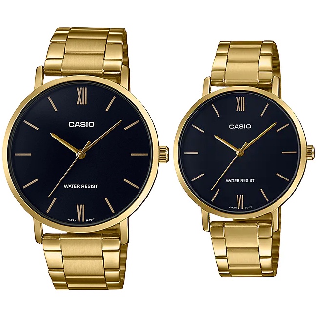 Đồng hồ đôi nam nữ dây kim loại Casio Anh Khuê MTP/LTP VT01G-1B