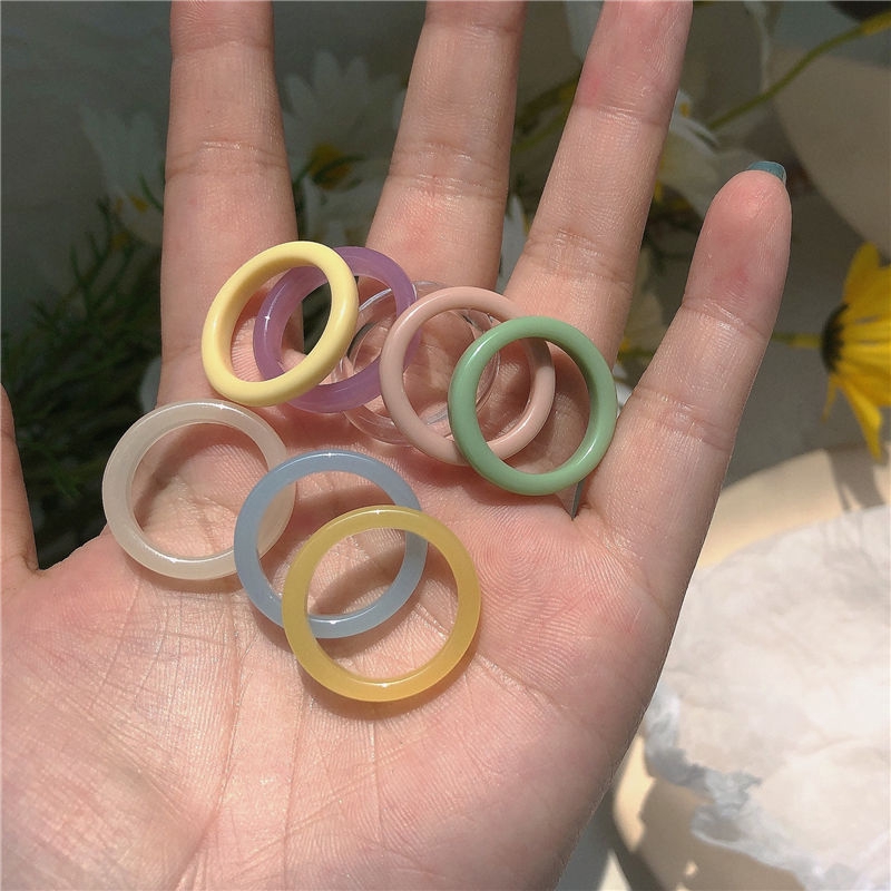 Nhẫn Resin Mỏng Màu Sắc Tươi Tắn Đơn Giản Dễ Phối Đồ Thời Trang 2267