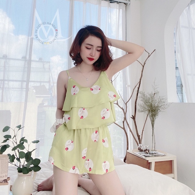 Set 2 dây áo tầng quần đùi lụa satin cao cấp MAI NGÔ