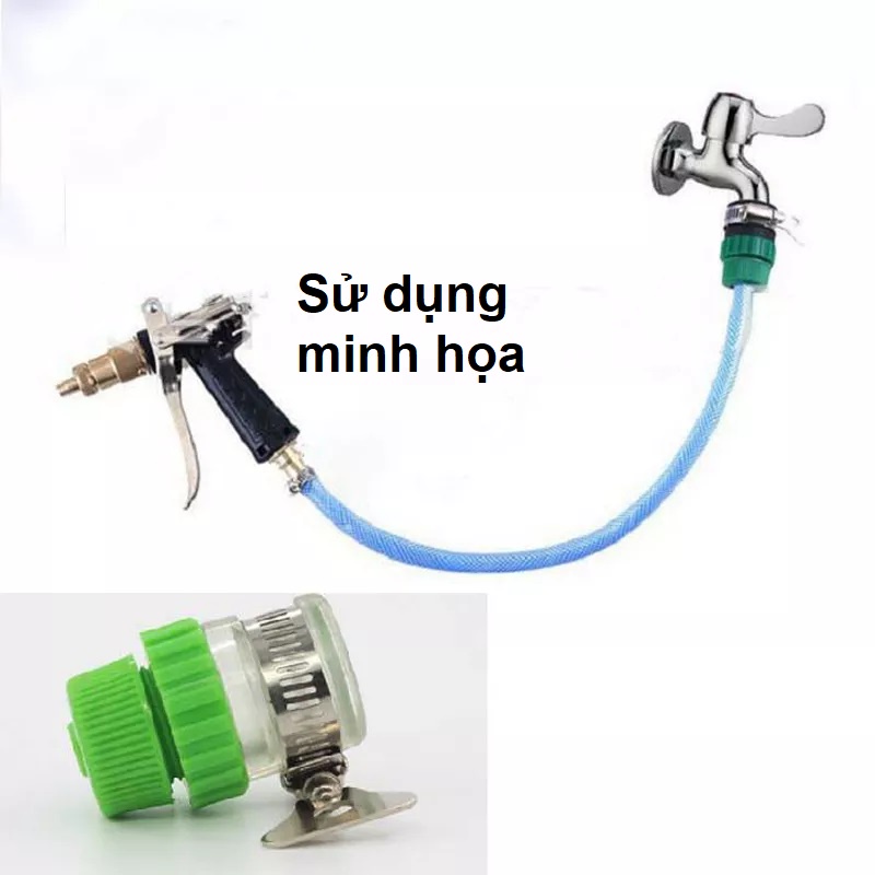 Bộ khớp nối nhanh dây hút 14mm - 16mm máy rửa xe vào vòi nước có đai xiết