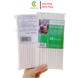 túi 50 ống hút giấy 6mm x 197mm màu trắng