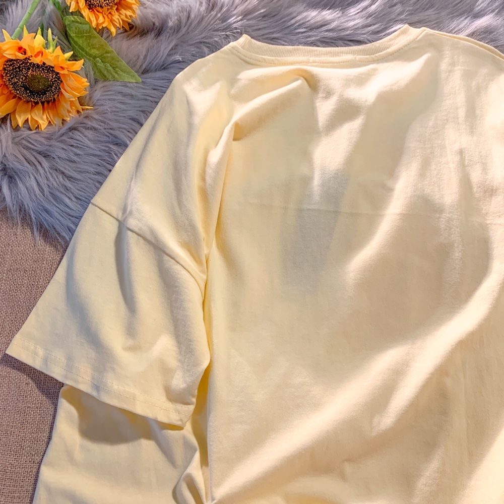 Áo Thun Tay Ngắn Dáng Rộng In Hoạt Hình Gấu Kiểu Hàn Quốc Thời Trang Mùa Hè Cho Nữ