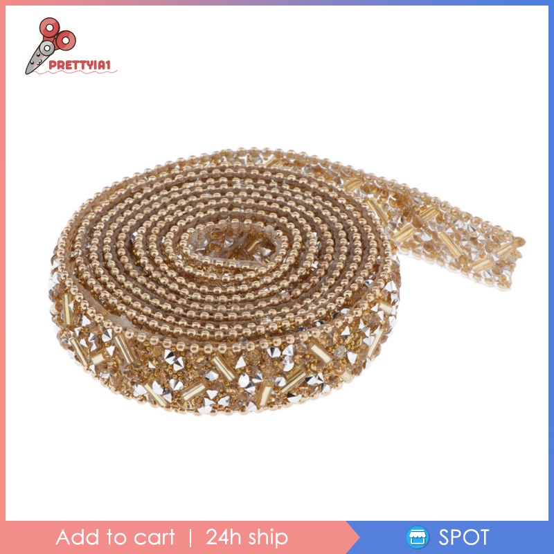 [Prettyia1] Cuộn Dây Ruy Băng Đính Hạt Pha Lê 1yd Trang Trí Túi Xách / Đầm Dự Tiệc