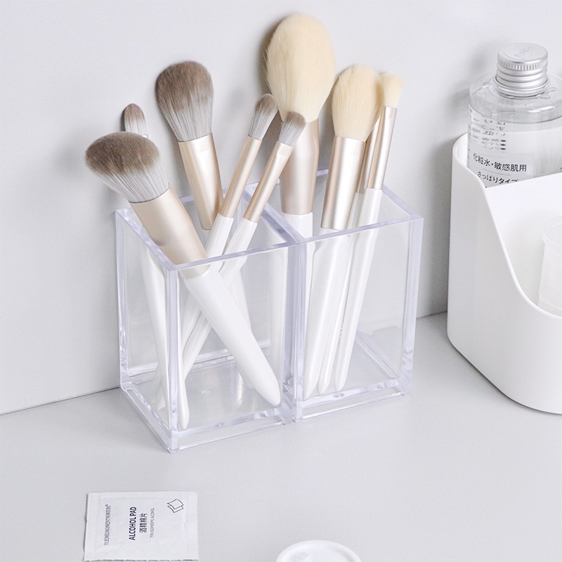 Hộp Đựng Cọ Trang Điểm / Bút Bằng Acrylic Trong Suốt Hình Vuông Đơn Giản Tiện Dụng Cho Học Sinh