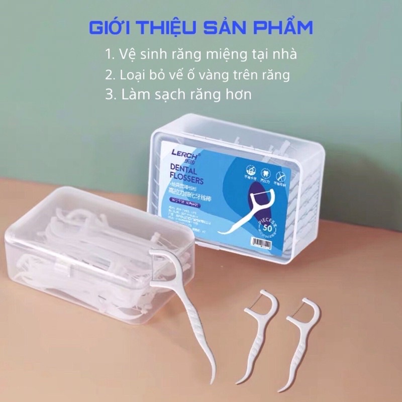 Hộp 50 tăm chỉ nha khoa vệ sinh miệng chống sâu răng