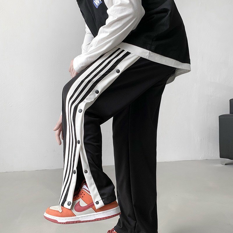 QUẦN DÀI UNISEX 16 NÚT PHỐI SỌC VIỀN TRẮNG ỐNG RỘNG CỰC CÁ TÍNH TRẺ TRUNG