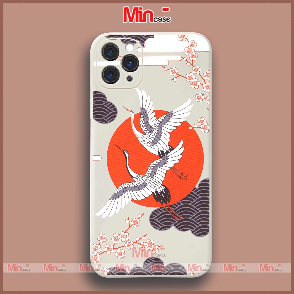 Ốp lưng điện thoại iPhone chim hạc cạnh viền vuông silicon dẻo cho ip 6/6s/7/8/X/XS/XR/11/12/13/14 Pro Plus Max Mincase