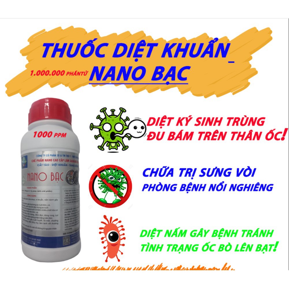 [Combo 10 chai] Nano bạc trị bệnh cho ốc bươu, tôm, cá, Nano bạc khử trùng ao muôn, Nano bạc diệt tảo