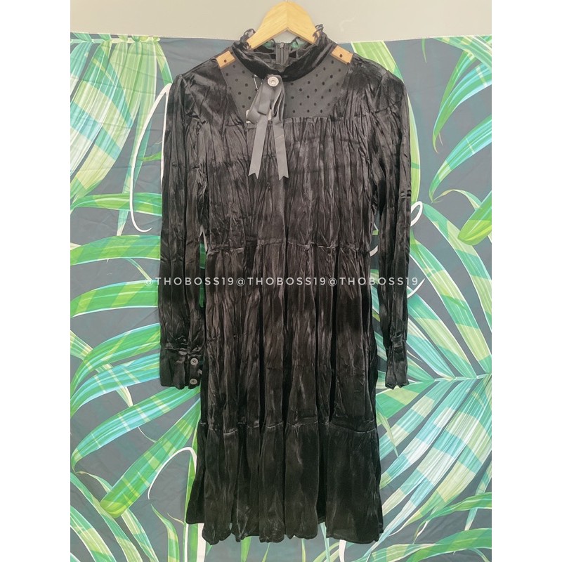 D70 - Đầm  Bigsize  Nhung Tiểu Thư Tay Dài